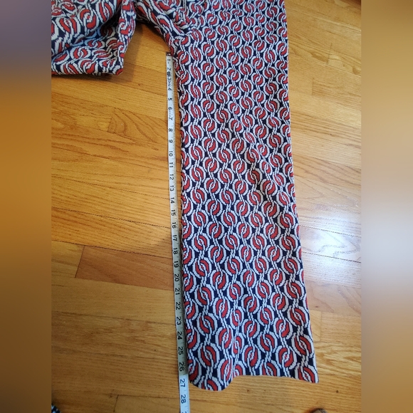 Vintage Red Blue & White Patterned Women's 70s Wide Leg Pants - Picture 7 of 9